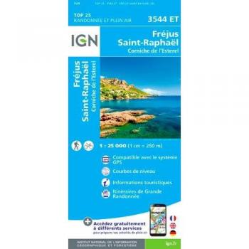 Mapa de senderismo IGN Top 25 - Fréjus / Saint-Raphaël Azul