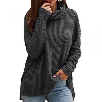 CNFIO Jersey Punto Mujer Invierno Cuello Alto Redondo Jerseys Camiseta Manga Larga Sueter Mujer Suelto Jerseys Basico Casual Sudadera Rebeca
