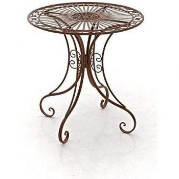 Mesa de Jardín Redonda Hari en Color Marrón Antiguo - 70 cm, Estilo Rústico con Detalles Artísticos