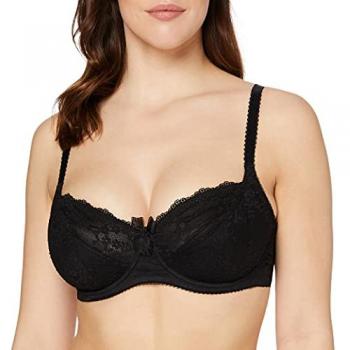 Pour Moi Flora Balconette Bra Black, Underwired Non-Padded Wired Bra, Elastane, Size 32DD