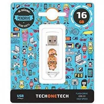 TECH ONE TECH Emojitech No-Evil Monkey Pendrive 16 GB, Memoria USB