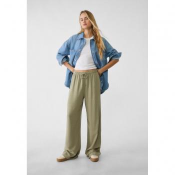 Stradivarius Khaki Loose-Fitting Linen Blend Trousers Size S