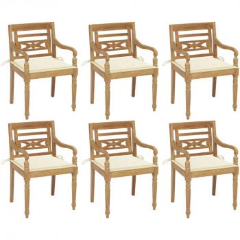 Batavia Teak Wood Dining Chairs with Cushions - Set of 6