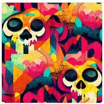 Arthouse Skull Graffiti Multi-Coloured Retro Wallpaper - Grey, Red, Green, Yellow, Orange, Black