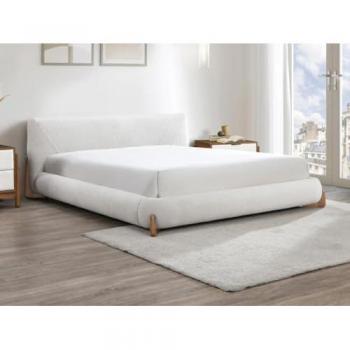Cama 140 x 190 cm - Tela rizada - Blanco y Natural + Colchón GAMURA