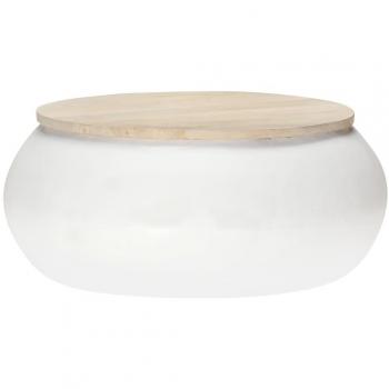 Solid Mango Wood Coffee Table - White 26.8x26.8x11.8 & Reclaimed Black 19.7x15.6