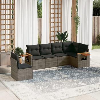 6-Piece Grey Poly Rattan Garden Sofa Set with Cushions