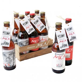 MiCA – Pack Degustación 6 Cervezas Artesanales – Caja Regalo Madera - 2 uds Blonde Ale Premium, 2 uds Ipa y 2 uds Ale - botellas 33 cl