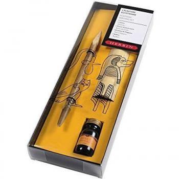 Herbin 28000T - Un set ''Ecriture égyptienne'' comprenant un calame, une feuille de papyrus, un flacon d'encre noir et une notice