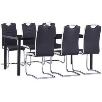 Juego de comedor 7 piezas cuero sintético negro