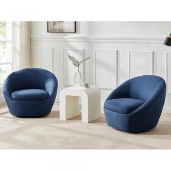 Sillón pivotante redondeado de tela azul LACARA II