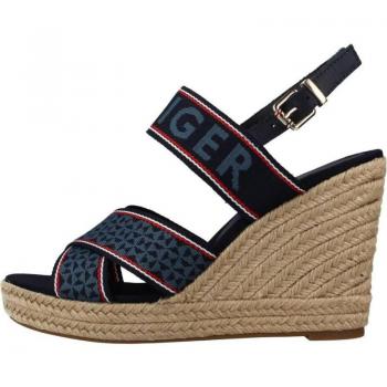 Tommy Hilfiger Sandalias de Mujer WEBBING HIGH WEDGE SANDAL Esparto Con Cuña Azul 39