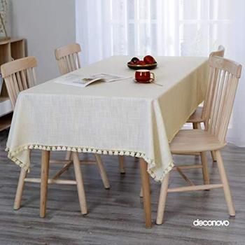 Deconovo Manteles Mesa Cocina Efecto Lino Impermeable Antimanchas Moderno 137x200cm Blanco