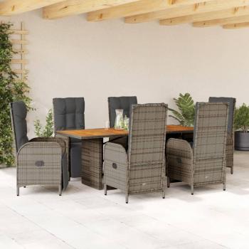7-Piece Grey Poly Rattan Garden Dining Set with Cushions