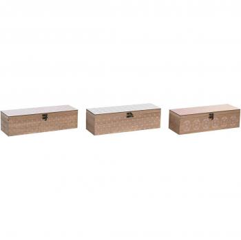 Caja para Infusiones DKD Home Decor 30 x 9 x 8 cm Cristal Rosa Blanco 3 Piezas Madera MDF