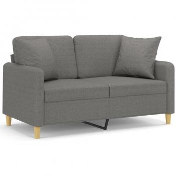 Dark Grey 2-Seater Fabric Sofa with Pillows & Cushions - 120 cm (47.2)