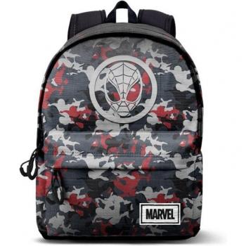 Mochila Spiderman Marvel 44cm con diseño de camuflaje y logo en relieve