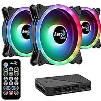 Aerocool DUO12PRO, Kit 3 Ventiladores 120mm, ARGB LED Dual Ring, Antivibración