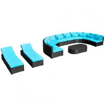 13 Piece Blue Poly Rattan Garden Lounge Set with Cushions