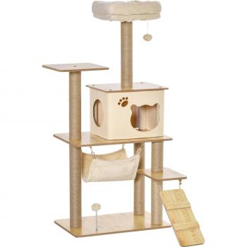Árbol Rascador para Gatos PawHut con Torre de Escalada, Plataformas, Hamaca, Escalera, Cueva y Postes de Yute