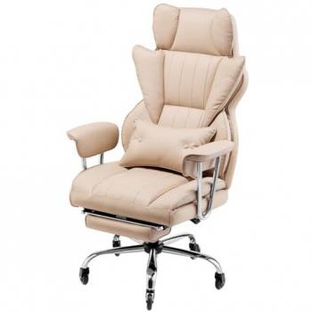 Ergonomic Office Chair with Footrest, Removable Armrests, Lumbar Cushion, PU Leather, Max Capacity 400lbs, Brown