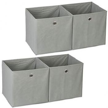 4 Cajas de Almacenaje Cuadradas de Tela Gris para Estanterías, 30 x 30 x 30 cm