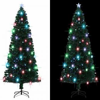 Árbol de Navidad artificial con luces LED y soporte de fibra óptica 240 cm verde
