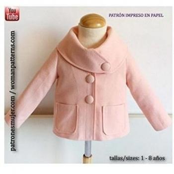 Patrón de costura chaqueta de niña, con vídeo-tutorial para realizarlo. Talla 1 a 8 años. Patrón multitalla en papel.
