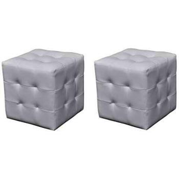 vidaXL 2x Taburetes en Forma de Cubo Blanco Cuero Sintético Asiento Cuadrado