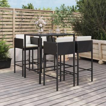 5-Piece Black Poly Rattan Garden Bar Set with Cushions