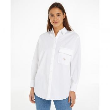 Calvin Klein Jeans Women's Oversized Long Sleeve Button-Up Shirt in Bright White Size S