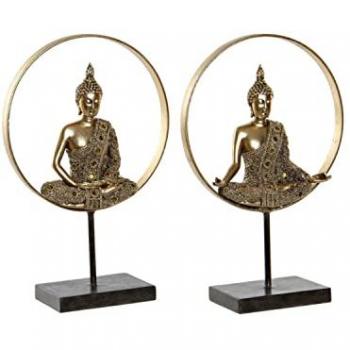 Figura Decorativa DKD Home Decor 26 x 11 x 40 cm Negro Dorado Buda Oriental (2 Unidades)