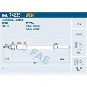Bujía de precalentamiento FAE 74235 Medalion (versión USA)