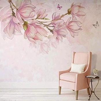 Papel Pintado Mural De Pared 3D para Sala De Estar Murales De Dormitorio Decoración De Pared para El Hogar Imagen De Cartel Magnolia Rosa Nórdica-300cmx210cm
