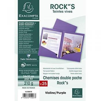 Exacompta 415007E - Lote de 25 Subcarpetas Dobles RockS 220 con Solapas Inferiores, Color Morado