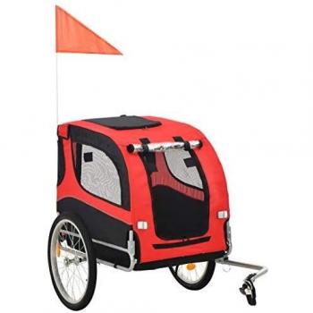 vidaXL Pet Bike Trailer Red and Black - Pet bike trailer, suitable for pets up to 40 kg, made of durable water-resistant material, features a sturdy steel frame, includes a safety flag for visibility, has an adjustable leash inside for pet security