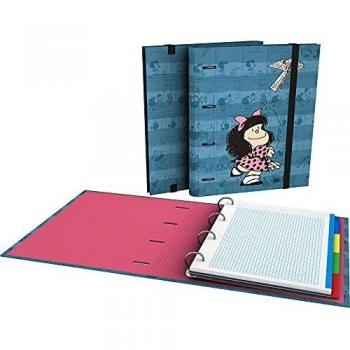 Mafalda 88102637. Carpeta 4 Anillas Troqueladas, A4, Recambio 100 Hojas Cuadrículadas 5x5, Separadores, Sobre Transparente, Lomo Curvo, Carpebook, Colección Mafalda, Avión