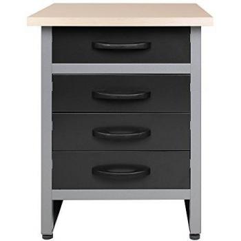 METALLMOBELL- MB005. Banco de Trabajo de 60x60x84Cm, ideal para Taller, Garaje o Desván, con 4 cajones amplios y tablero de madera de 3 Cm, ideal para organizar tu Herramienta