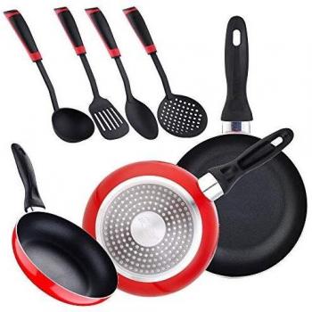 San Ignacio Navy Black Juego de 3 sartenes + 4 fiambreras + 3 Utensilios, Aluminio Prensado, Cobre