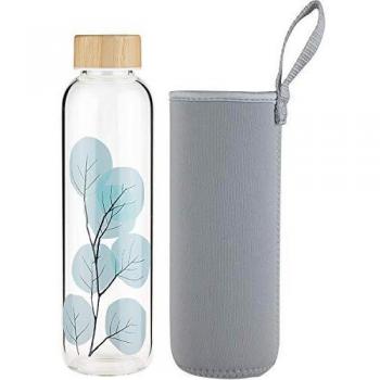 FCSDETAIL Botella de Agua de Cristal sin BPA, Botella de Agua de Vidrio de Borosilicato con Funda de Neopreno y Tapa a Prueba de Fugas 420ml / 660ml / 1000ml