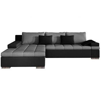 Sofá rinconero Comfivo 113, gris, con función de descanso y caja de ropa de cama, dimensiones 310x175x83cm