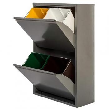 Cubo de basura y reciclaje metálico Wellhome de 4 compartimentos, 4x17L (68L), color gris brillo