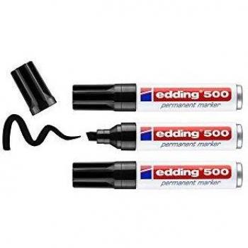 Edding 500 marcador permanente - negro - 3 rotuladores - punta biselada 2-7 mm - resistente al agua, de secado rápido, rotuladores indelebles - para cartón, plástico, madera, metal, vidrio