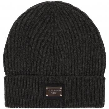 Dolce & Gabbana Men's Grey Logo Beret Hat - One Size Ribbed Knit Beanie