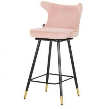 Taburete Bar Velvet Rosa Clinton 46x53x105 Cm - Alta Calidad, Rosa / Negro / Dorado