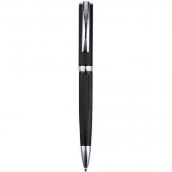 BELIUS BOLIGRAFO Y ESTUCHE TURBO ALUMINIO TEXTURA PUNTEADA NEGRO Y PLATEADO TINTA AZUL CAJA DE DISEÑO