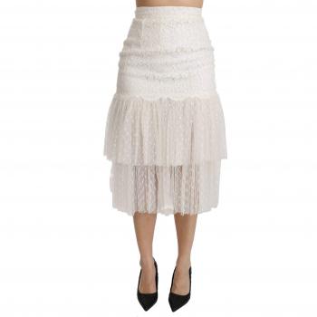 Dolce & Gabbana White Lace Layered High Waist Midi Cotton Skirt - IT40|S, Size: XS