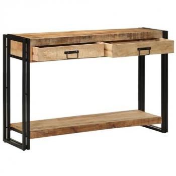 Mesa Consola Marrón 120 x 33 x 75 cm de Madera Maciza de Mango con Acabado Texturizado y Diseño Industrial, Ideal para Sala de Estar, Entrada o Pasillo, con 2 Cajones de