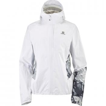Chaqueta de mujer Salomon Bonatti Waterproof blanca y gris, ligera, impermeable, talla M