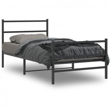 Estructura de cama con cabecero y estribo de metal negro 107x203 cm